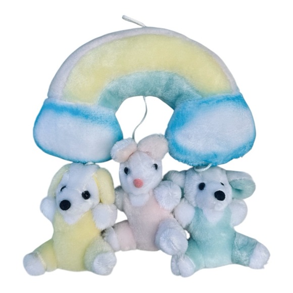 VTG 1984 Jolly Jumper Pastel Rainbow Animal Mobile Crib Hanger - Picture 1 of 11